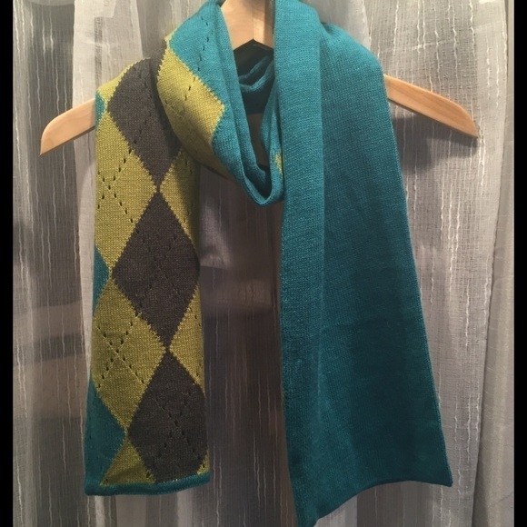 Charter Club Turquoise & Brown Argyle Winter Scarf - Picture 3 of 4